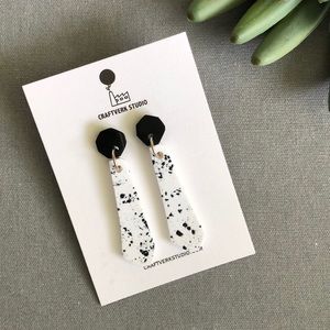 Black + White Splatter Pattern Drop Earrings